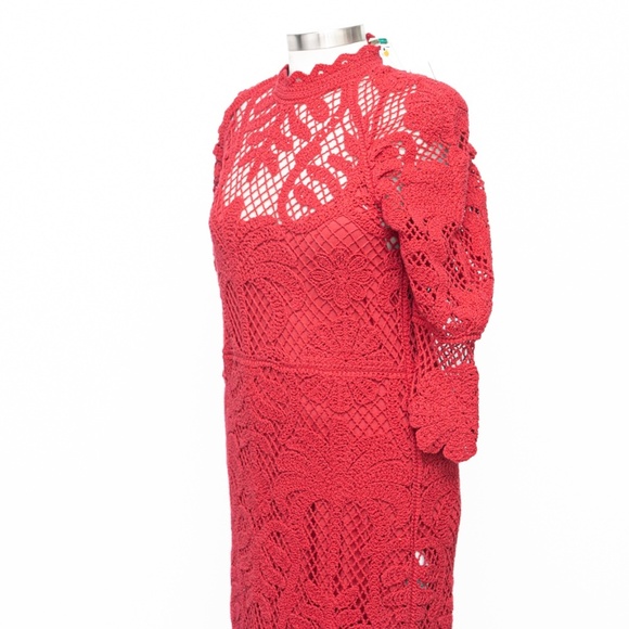 Farm Rio. Long Sleeve Lace Knit Midi Dress. - Picture 10 of 12